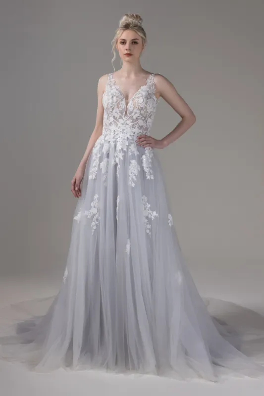 A-Line Chapel Train Lace Tulle Wedding Dress CW2806 sold by Cocomelody