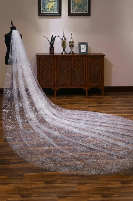 One-tier Cut Edge Tulle Cathedral Veils with Glitter Powder CV0363 sold by Cocomelody