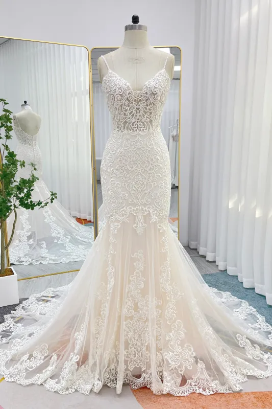 Trumpet-Mermaid Chapel Train Lace Tulle Wedding Dress CW3251 sold by Cocomelody