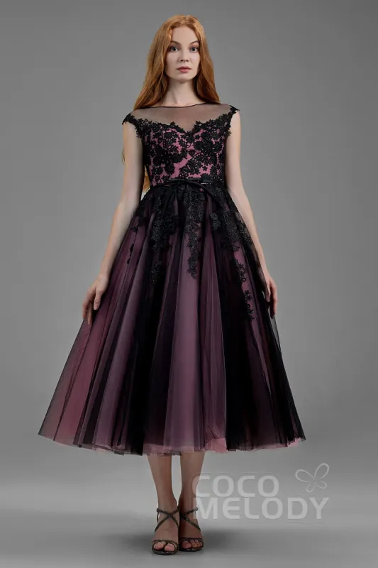 A-Line Tea Length Tulle Gothic Wedding Dress LD5842CR sold by Cocomelody