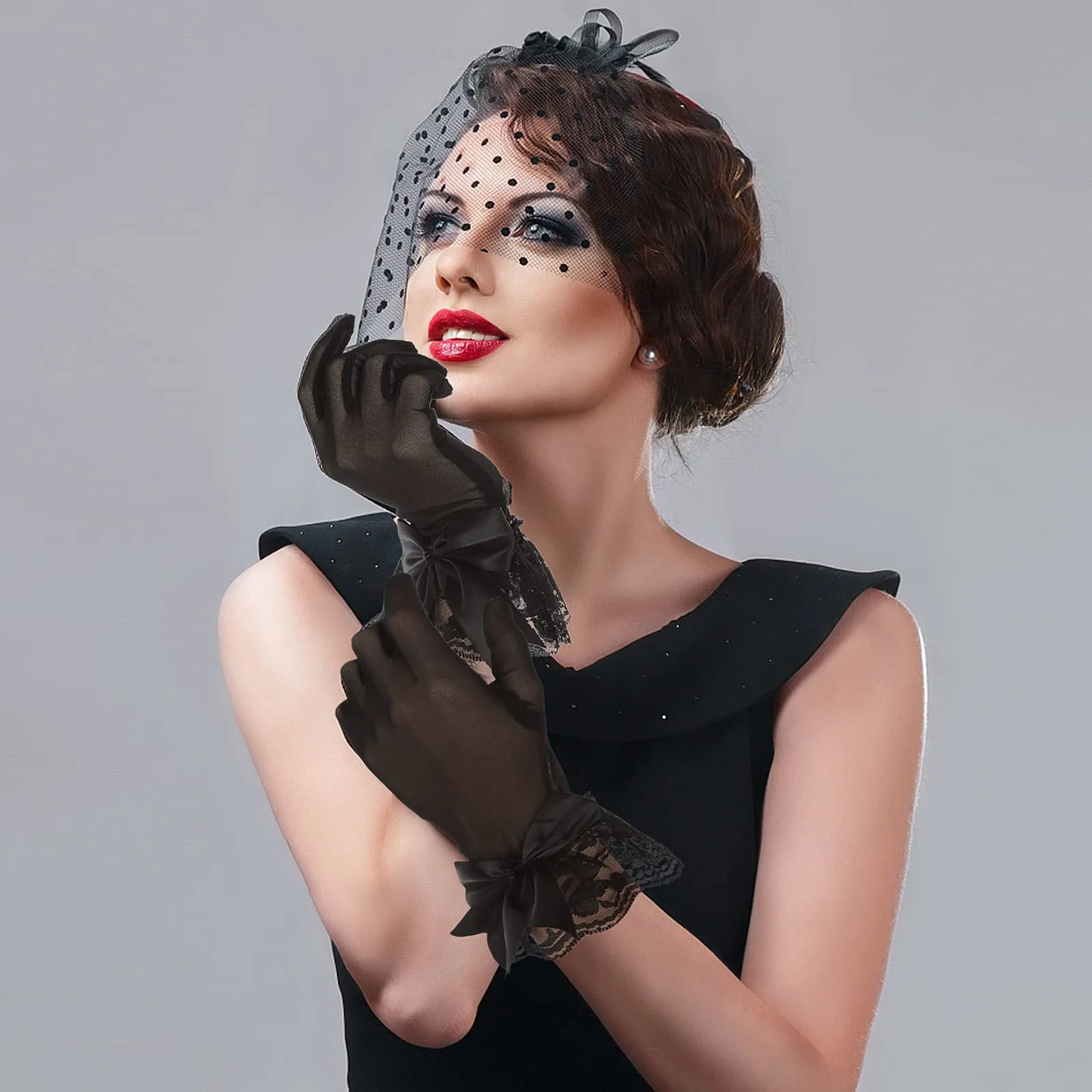 Mesh Gloves Hand-Decorated Lace Lace Bow Short Style Gloves 670423584870 sold by Cocomelody product image thumbnail 3