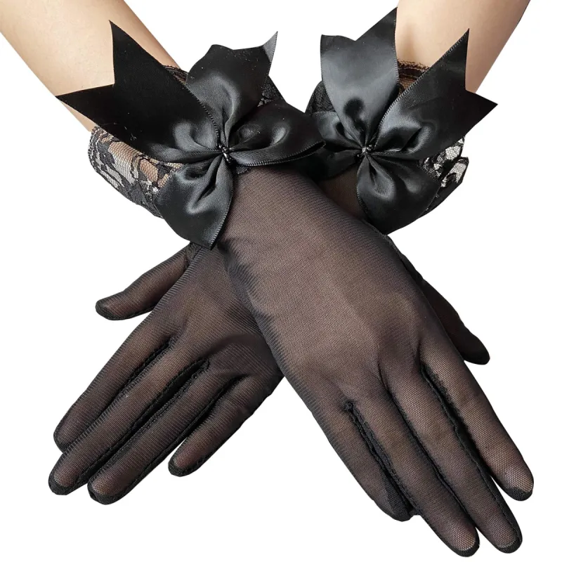 Mesh Gloves Hand-Decorated Lace Lace Bow Short Style Gloves 670423584870 sold by Cocomelody