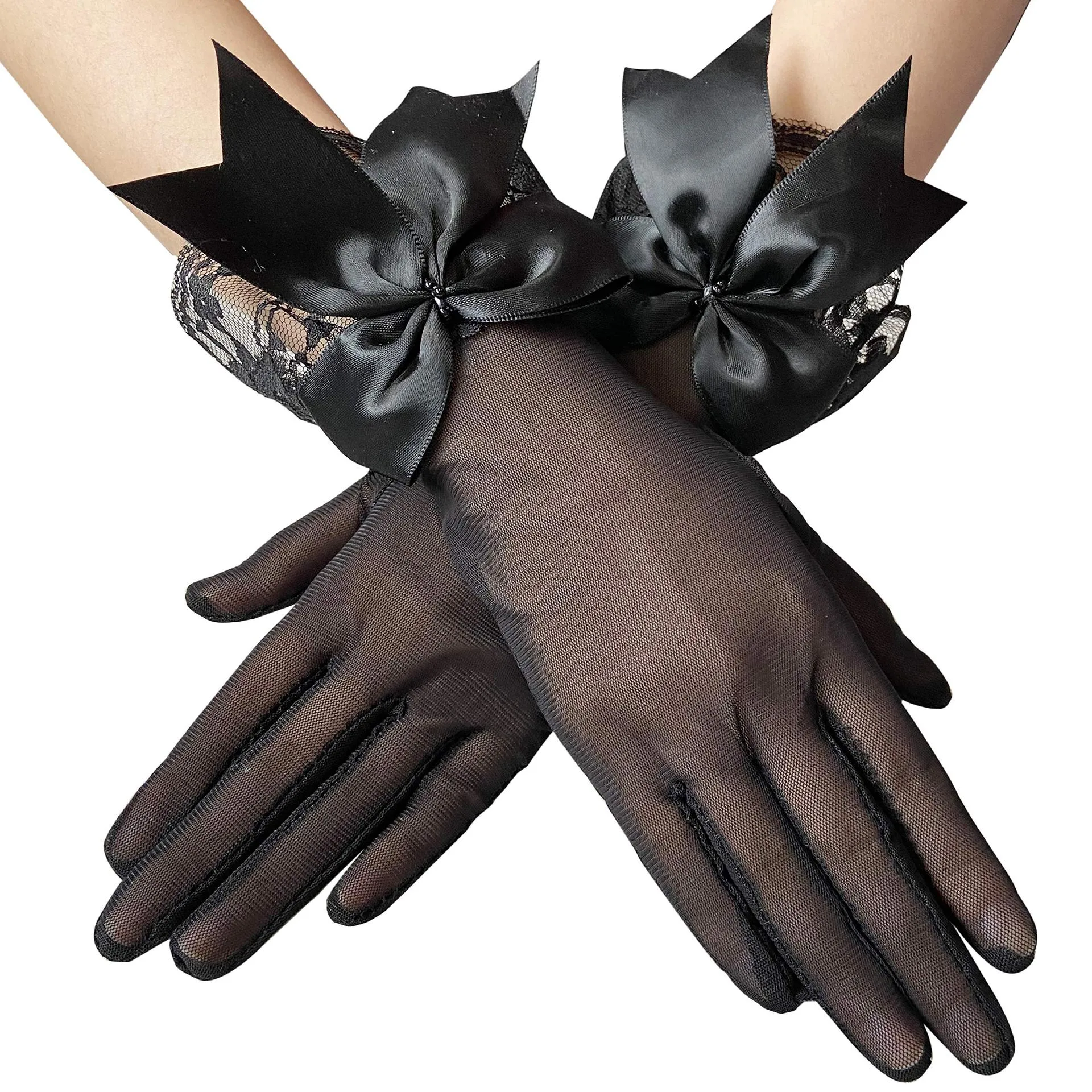 Mesh Gloves Hand-Decorated Lace Lace Bow Short Style Gloves 670423584870 sold by Cocomelody
