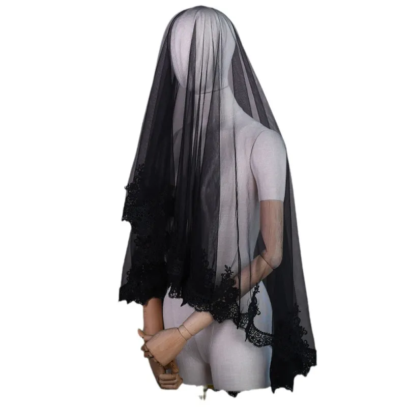 Black Bridal Veil Gothic Lace Hairless Theme Wedding 777789185173 sold by Cocomelody
