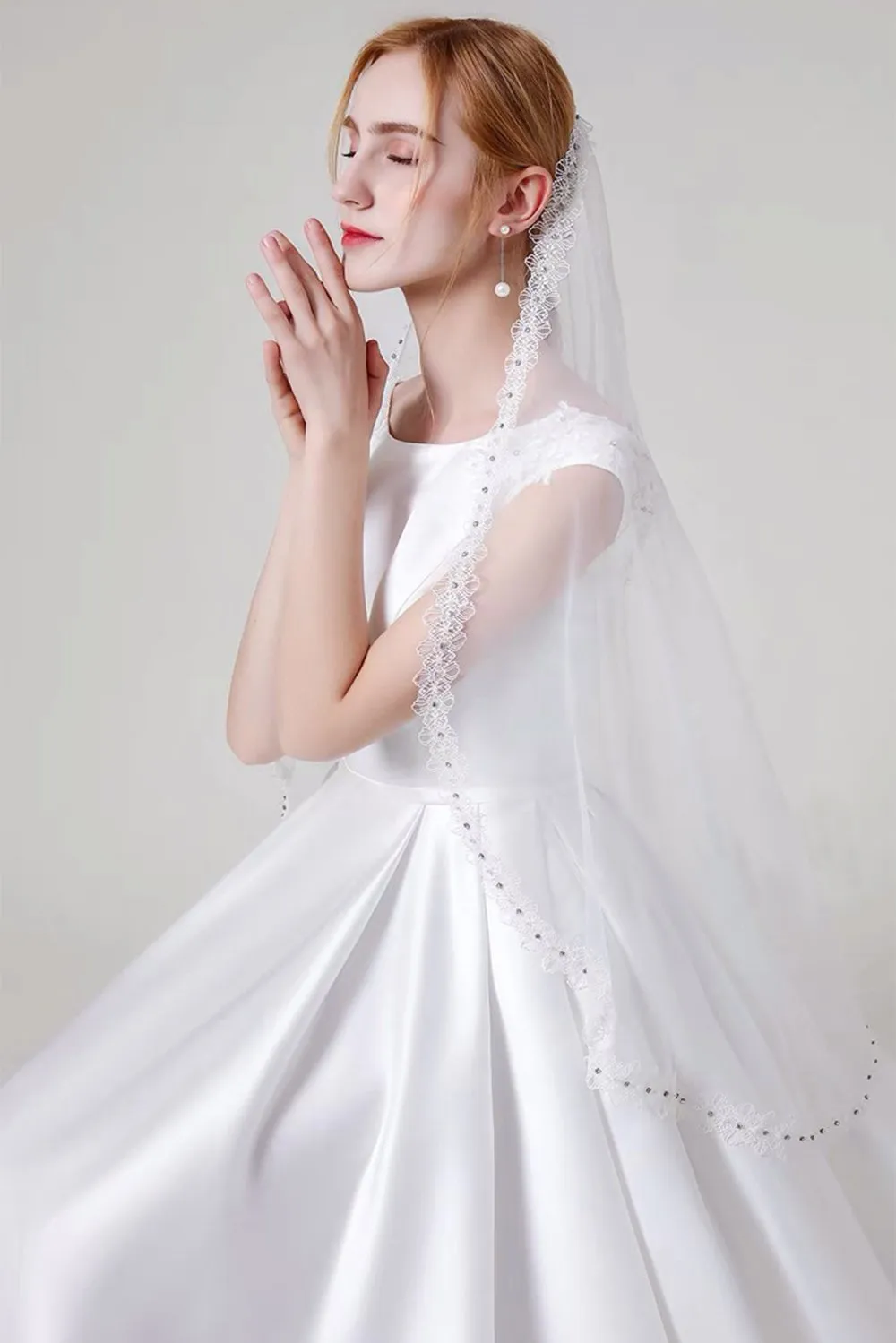 A-Line Sweep-Brush Train Satin Wedding Dress CW2959CR sold by Cocomelody product image thumbnail 5