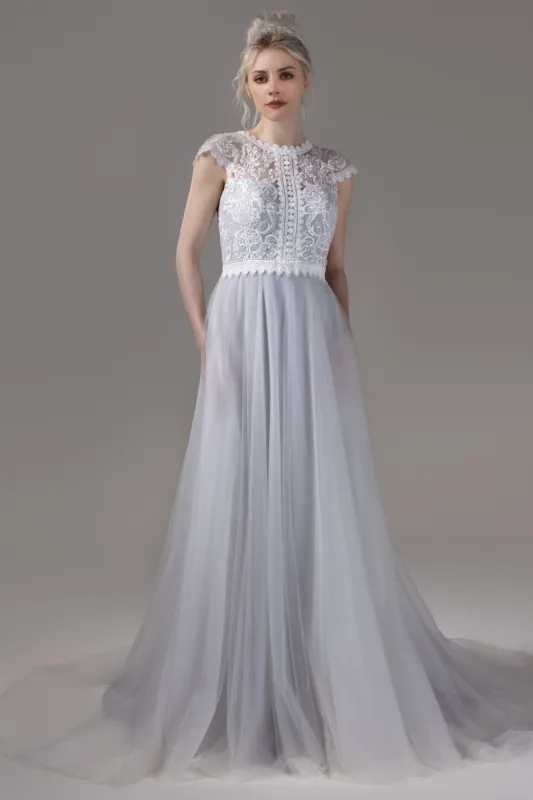 A-Line Court Train Lace Tulle Wedding Dress CW2812CR sold by Cocomelody
