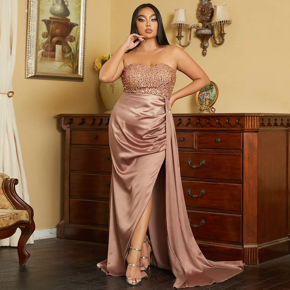 A-Line Sweep-Brush Train Elastic Silk like Satin dress 702991065831 sold by Cocomelody product image thumbnail 4