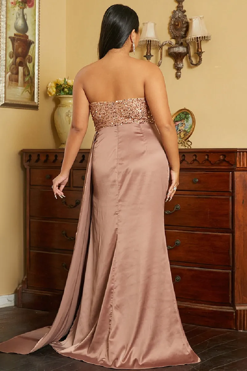 A-Line Sweep-Brush Train Elastic Silk like Satin dress 702991065831 sold by Cocomelody product image thumbnail 2