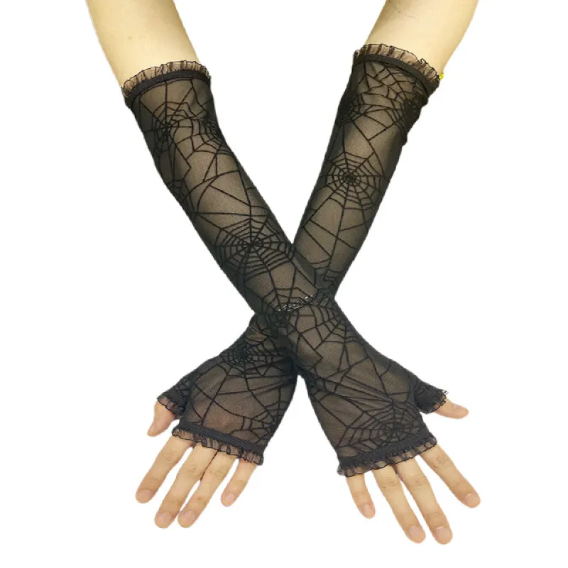 Halloween witch spider Web fingerless gloves 545743001631 sold by Cocomelody