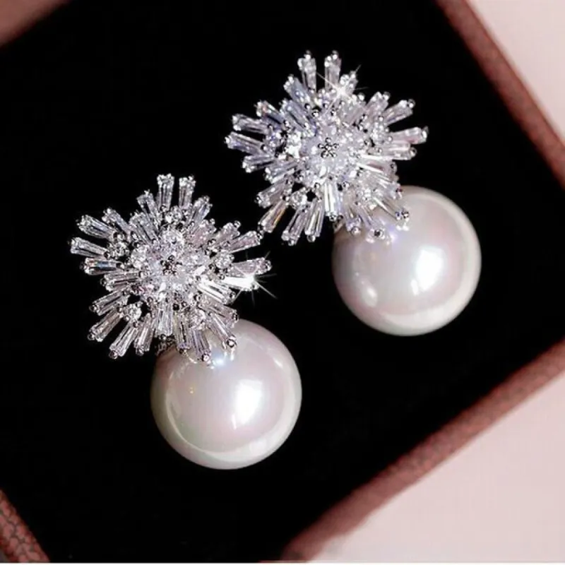 925 Silver needle shell pearl earrings 44806862656 sold by Cocomelody