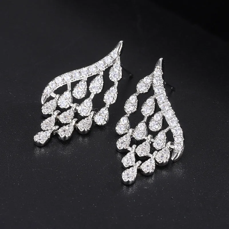 White zircon earrings with fringe  681850127507 sold by Cocomelody
