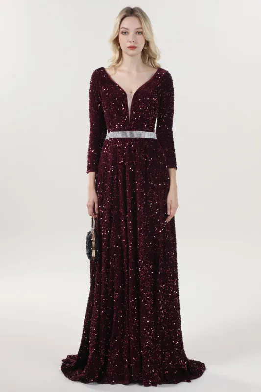A-Line Sweep-Brush Train Velvet Sequin Formal Dress CS0636 sold by Cocomelody