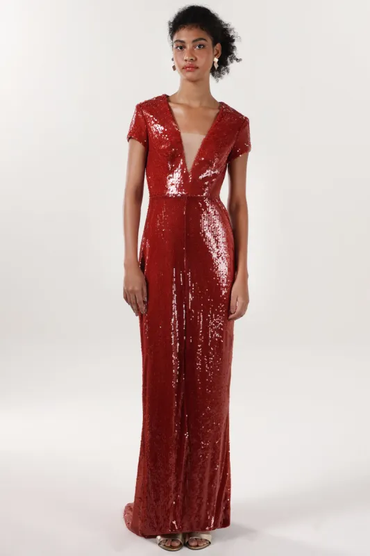 Sheath-Column Sweep-Brush Train Sequined Formal Dress CS0618 sold by Cocomelody