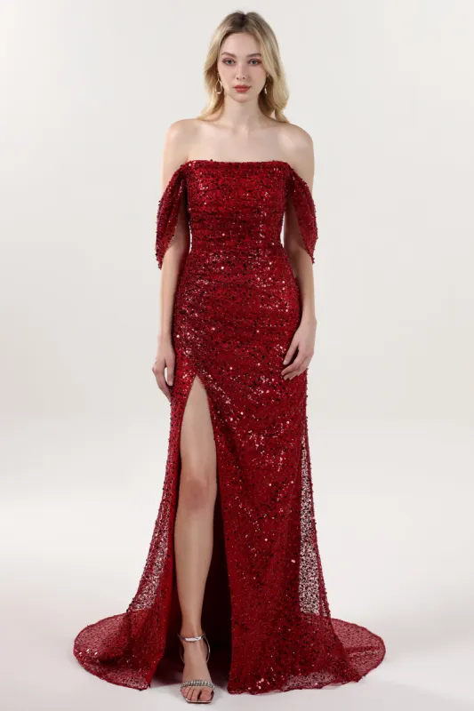 Sheath-Column Sweep-Brush Train Glitter Formal Dress CS0614 sold by Cocomelody