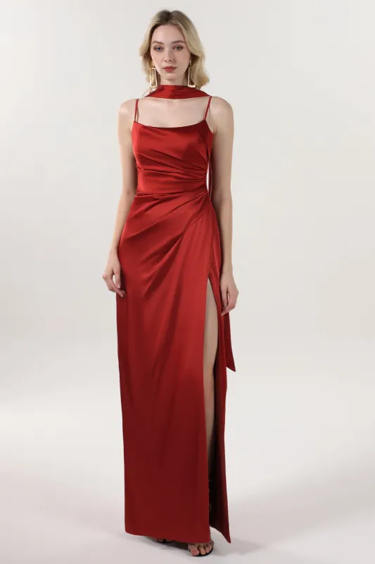 Sheath-Column Maxi Luxe Satin Formal Dress CS0599 sold by Cocomelody