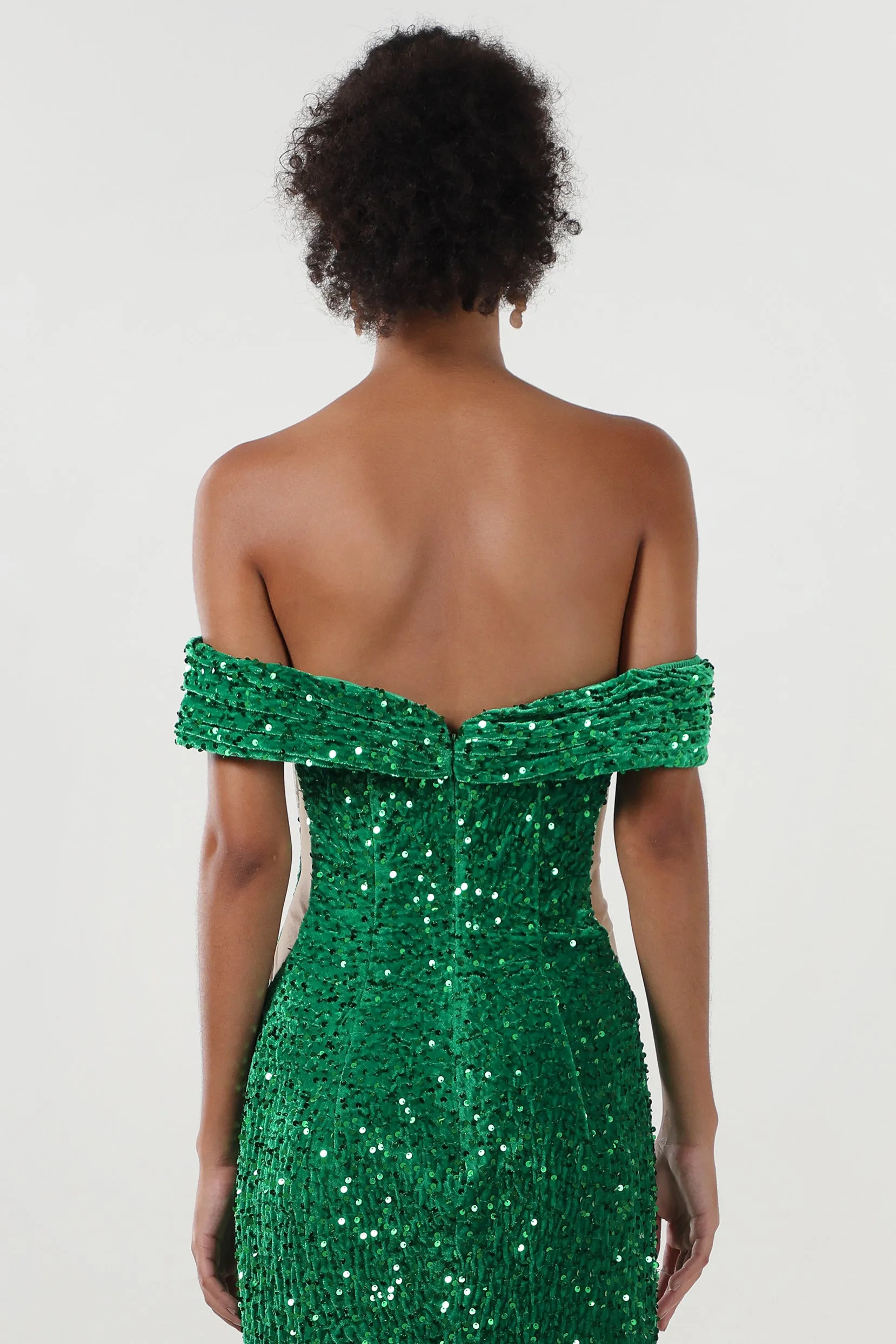Trumpet-Mermaid Sweep-Brush Train Velvet Sequin Formal Dress CS0640 sold by Cocomelody product image thumbnail 5