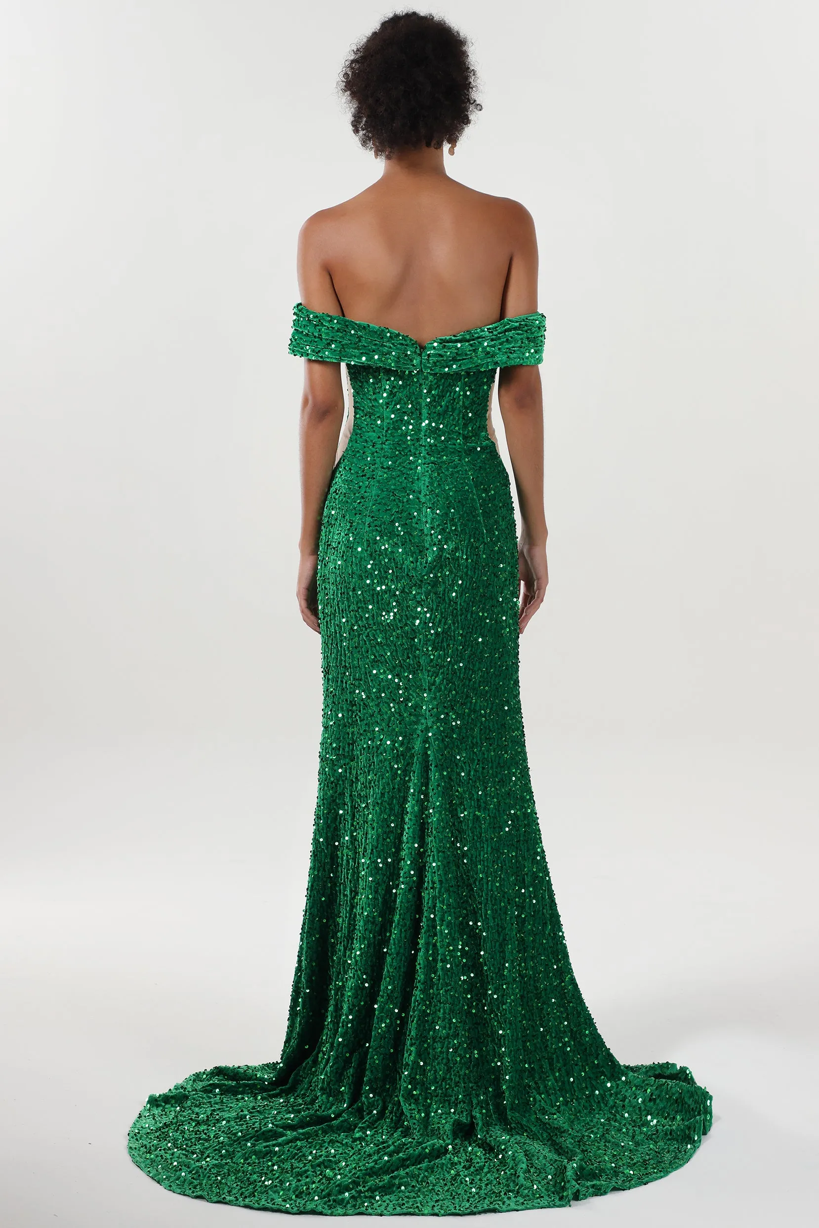 Trumpet-Mermaid Sweep-Brush Train Velvet Sequin Formal Dress CS0640 sold by Cocomelody product image thumbnail 2