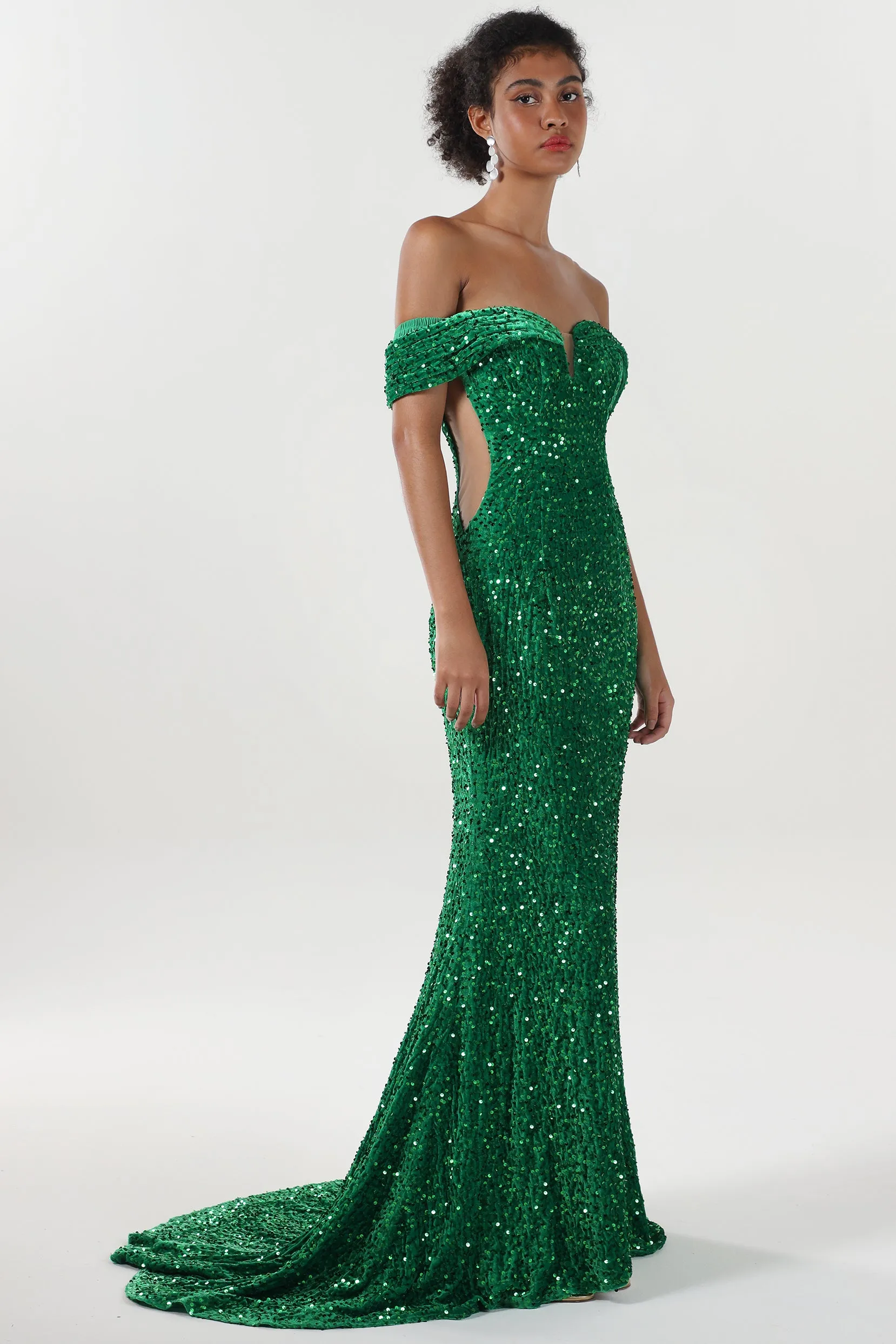 Trumpet-Mermaid Sweep-Brush Train Velvet Sequin Formal Dress CS0640 sold by Cocomelody product image thumbnail 3