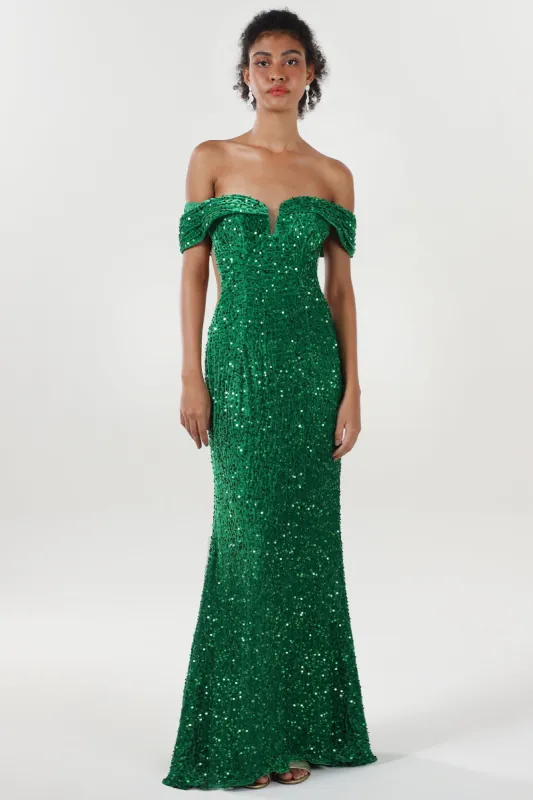 Trumpet-Mermaid Sweep-Brush Train Velvet Sequin Formal Dress CS0640 sold by Cocomelody