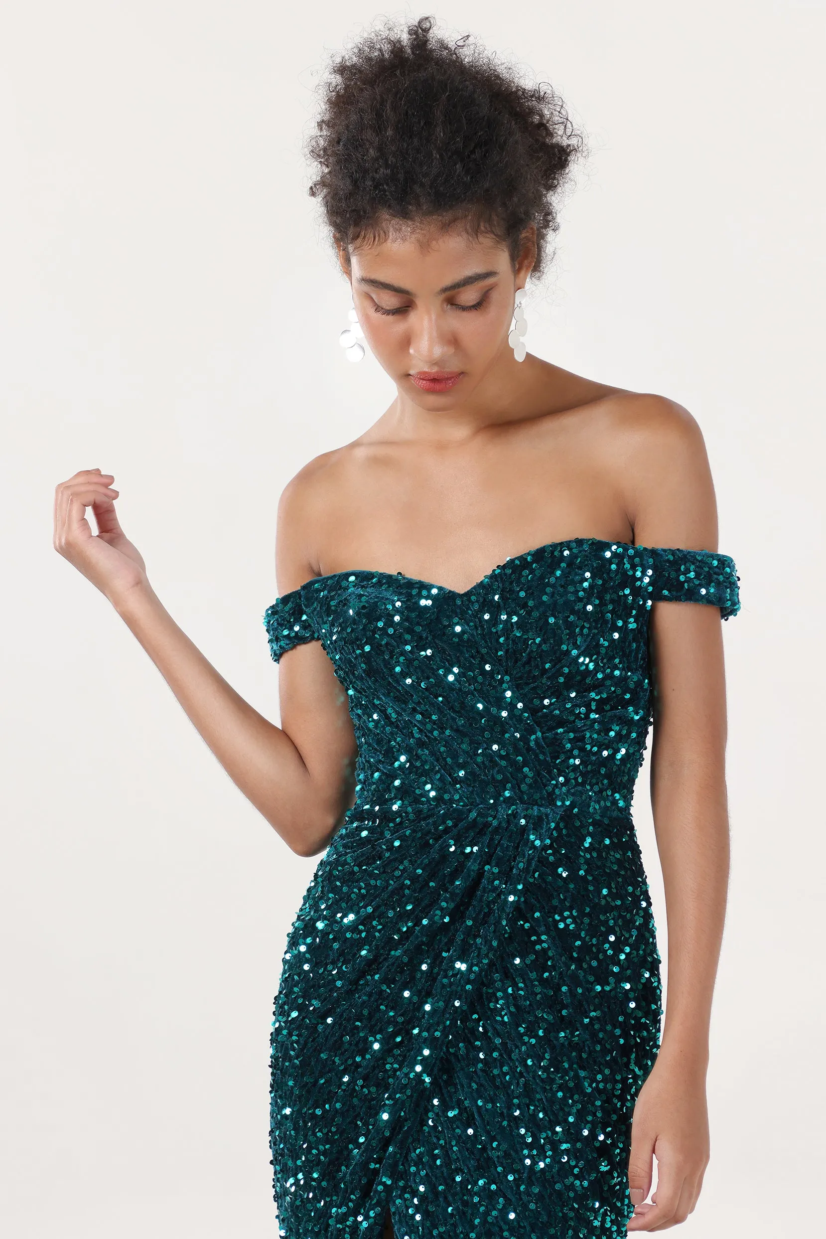 Sheath-Column Sweep-Brush Train Velvet Sequin Formal Dress CS0639 sold by Cocomelody product image thumbnail 4