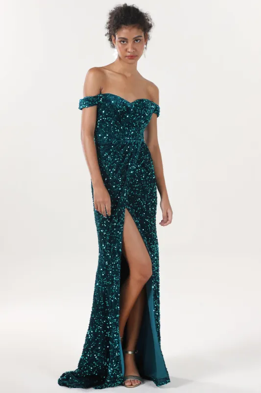 Sheath-Column Sweep-Brush Train Velvet Sequin Formal Dress CS0639 sold by Cocomelody