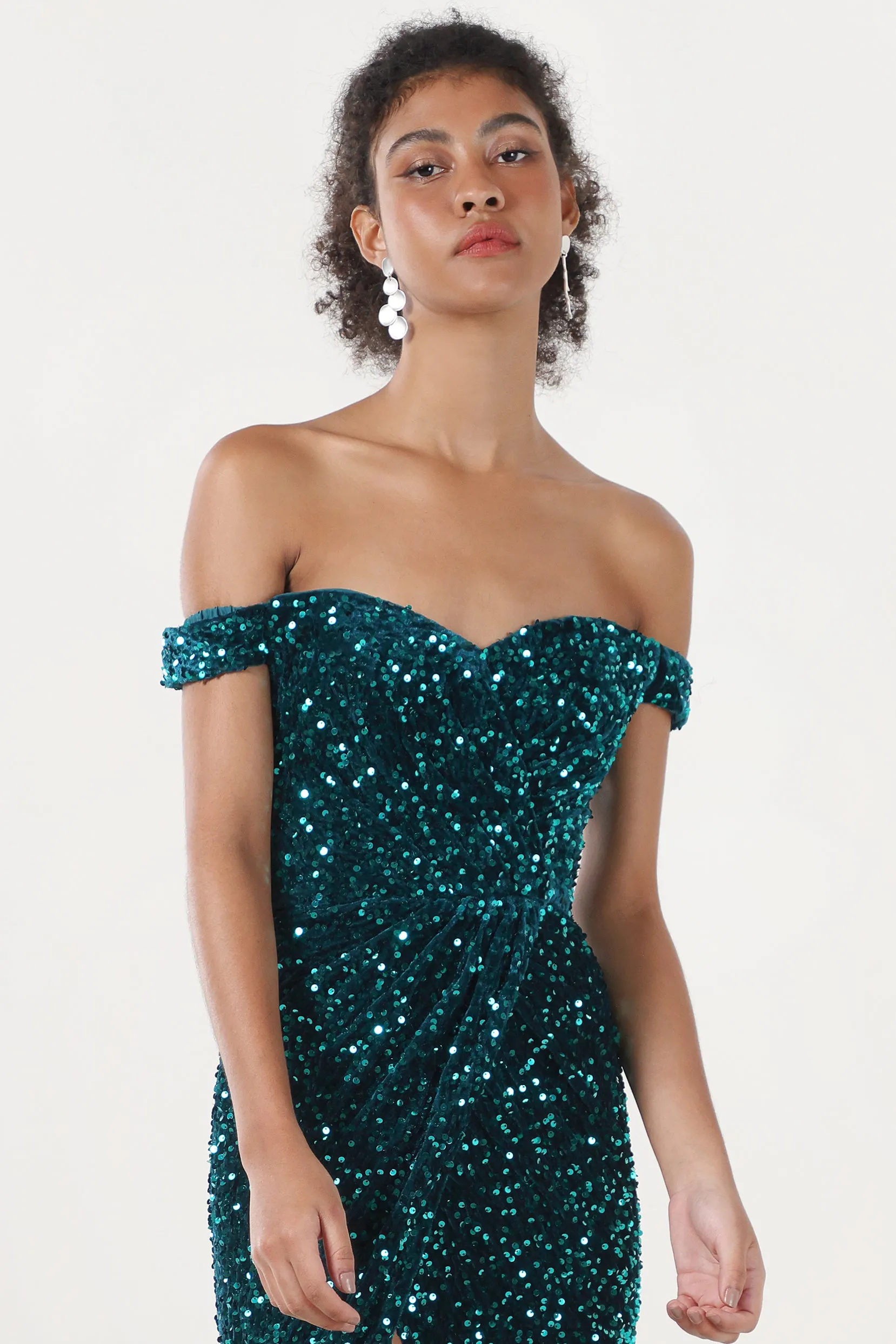 Sheath-Column Sweep-Brush Train Velvet Sequin Formal Dress CS0639 sold by Cocomelody product image thumbnail 5