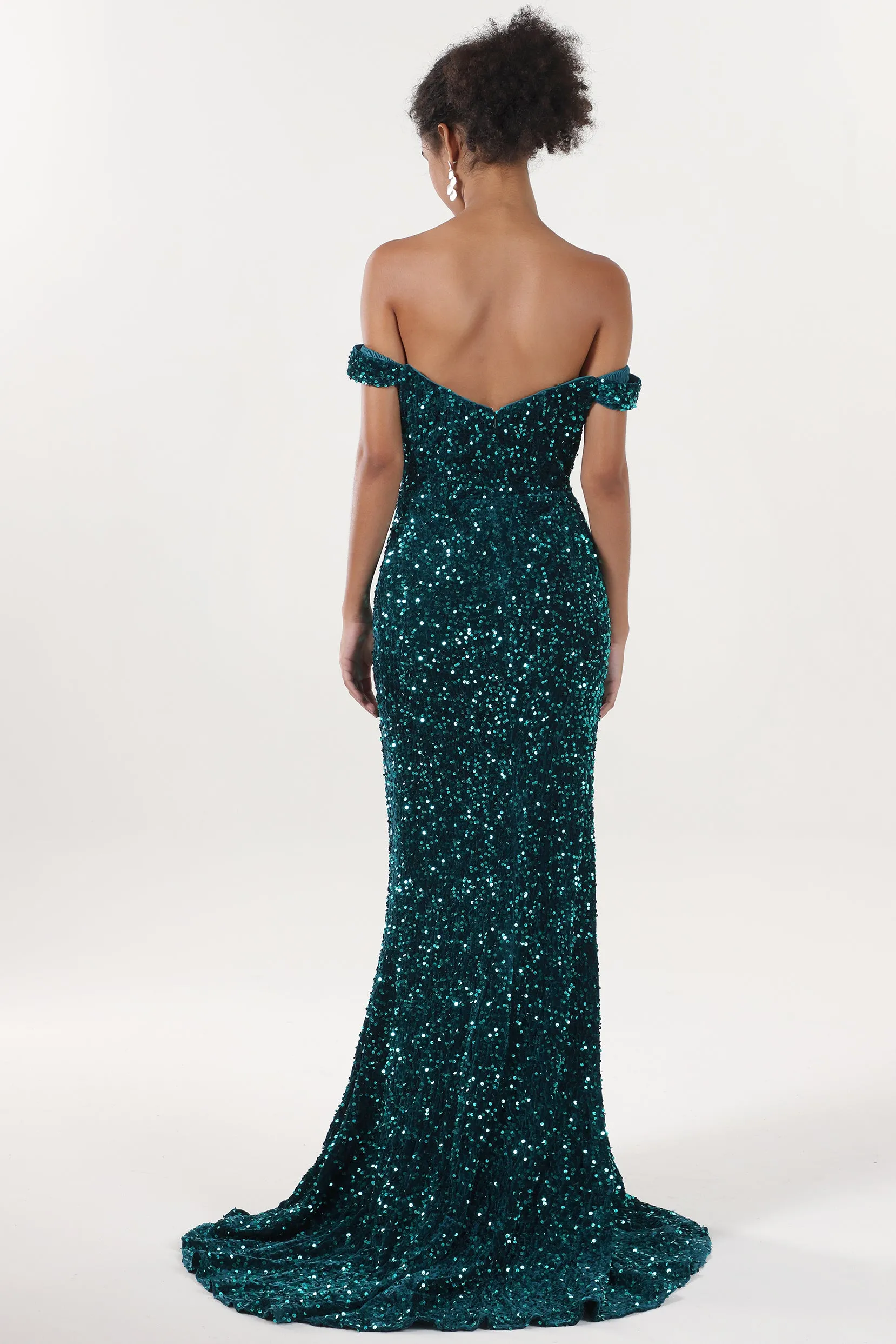 Sheath-Column Sweep-Brush Train Velvet Sequin Formal Dress CS0639 sold by Cocomelody product image thumbnail 2