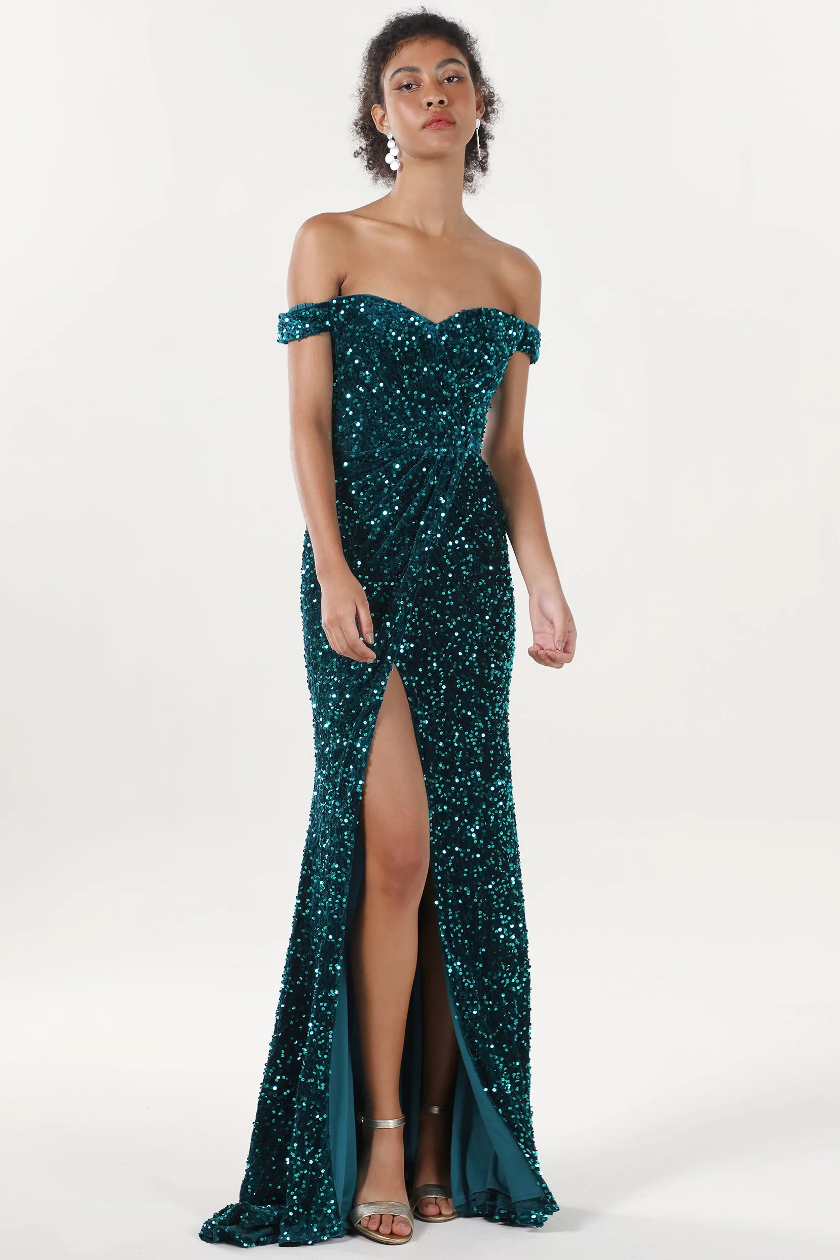 Sheath-Column Sweep-Brush Train Velvet Sequin Formal Dress CS0639 sold by Cocomelody product image thumbnail 3