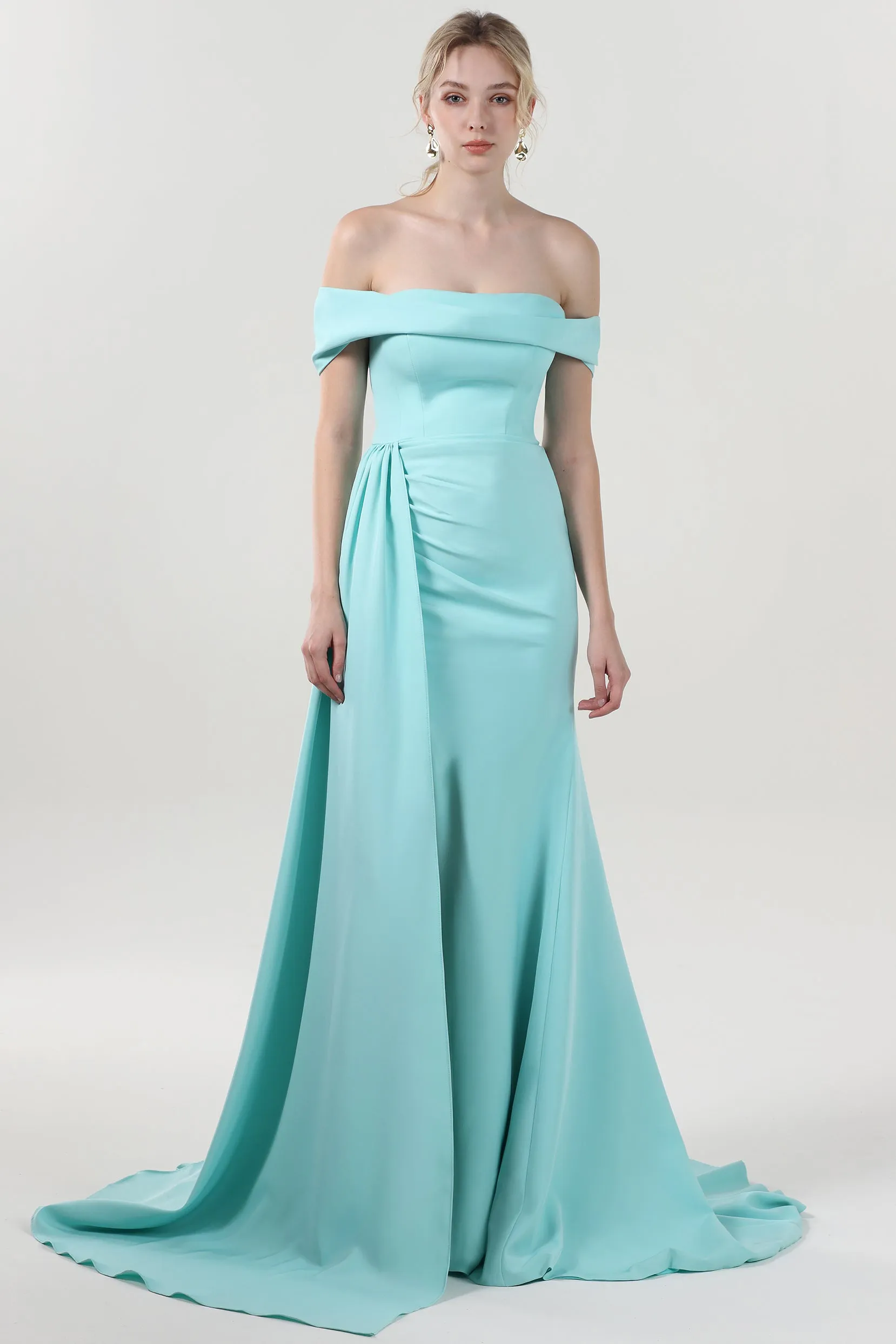 Sheath-Column Sweep-Brush Train Stretch Crepe Formal Dress CS0592 sold by Cocomelody product image thumbnail 3