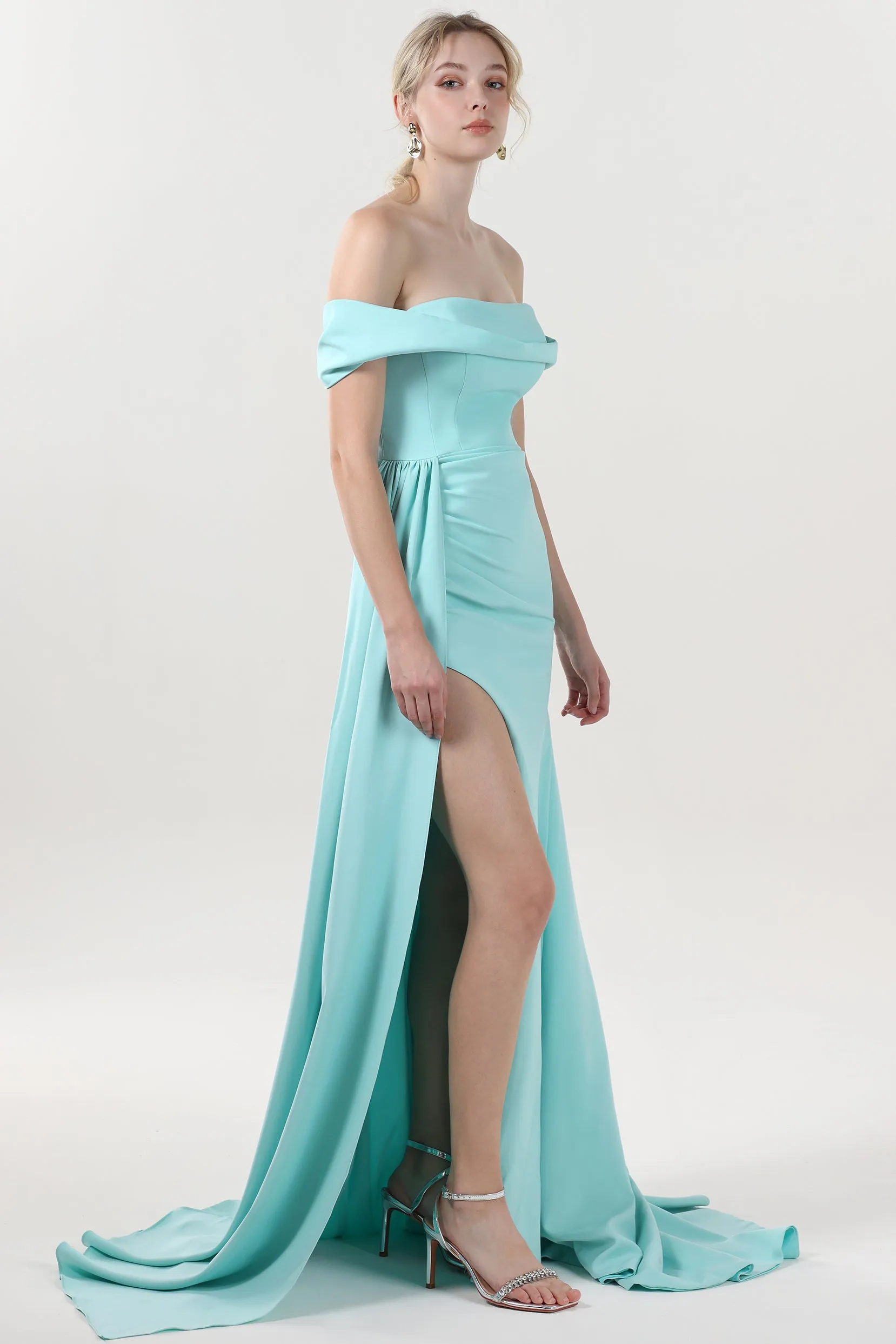 Sheath-Column Sweep-Brush Train Stretch Crepe Formal Dress CS0592 sold by Cocomelody product image thumbnail 4