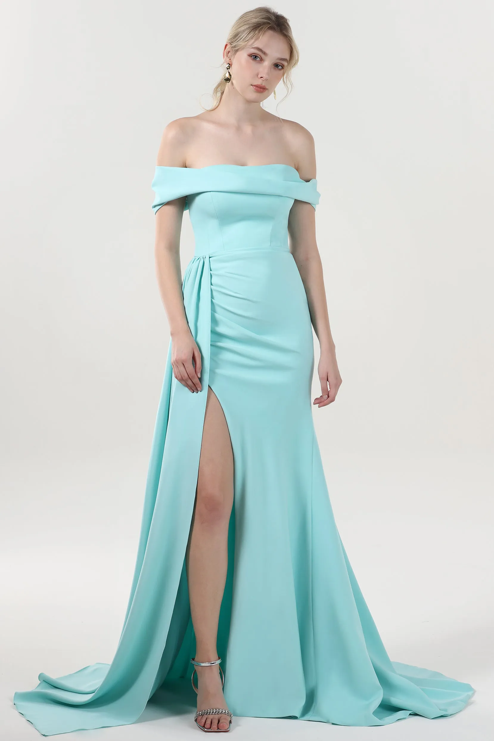Sheath-Column Sweep-Brush Train Stretch Crepe Formal Dress CS0592 sold by Cocomelody
