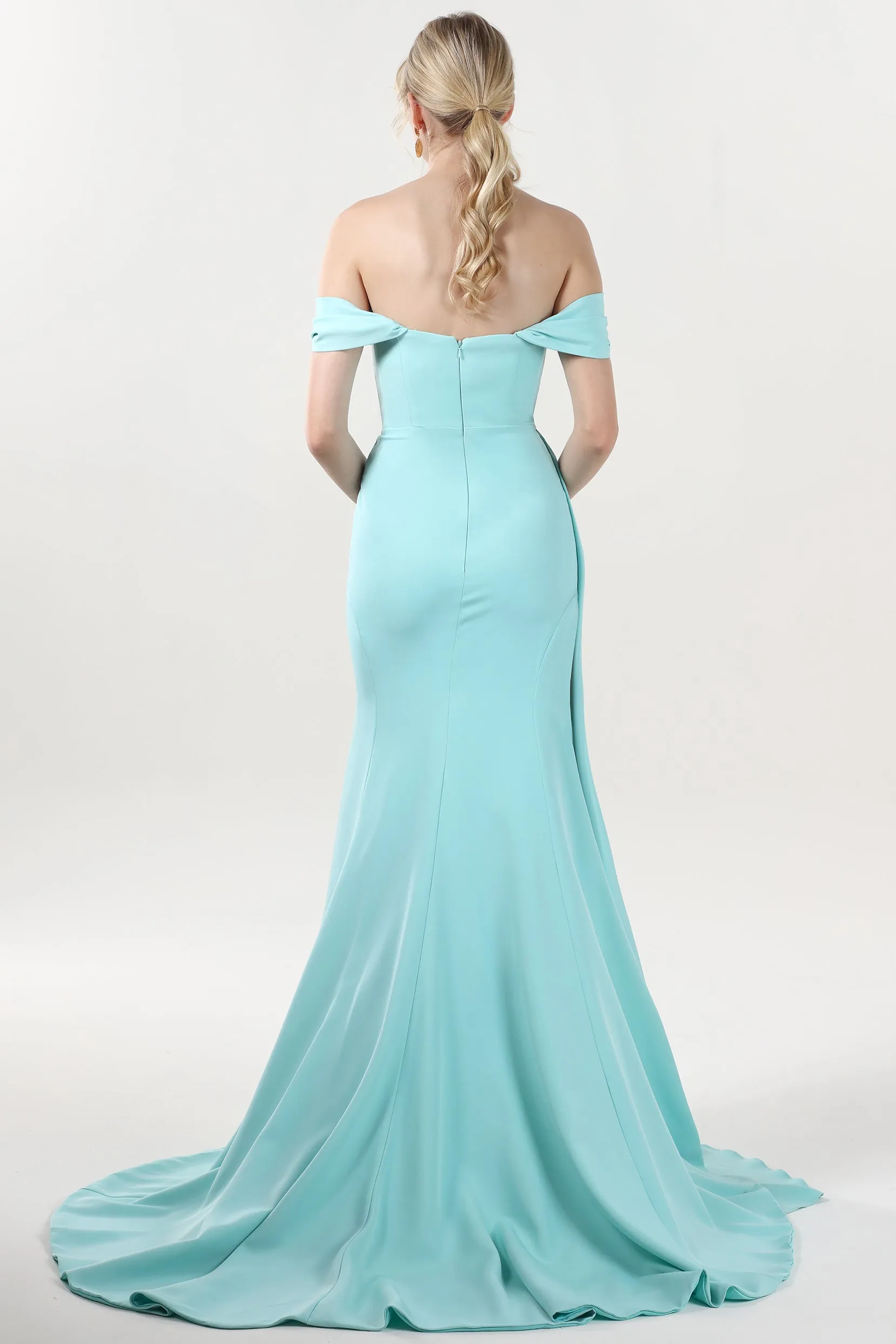 Sheath-Column Sweep-Brush Train Stretch Crepe Formal Dress CS0592 sold by Cocomelody product image thumbnail 2