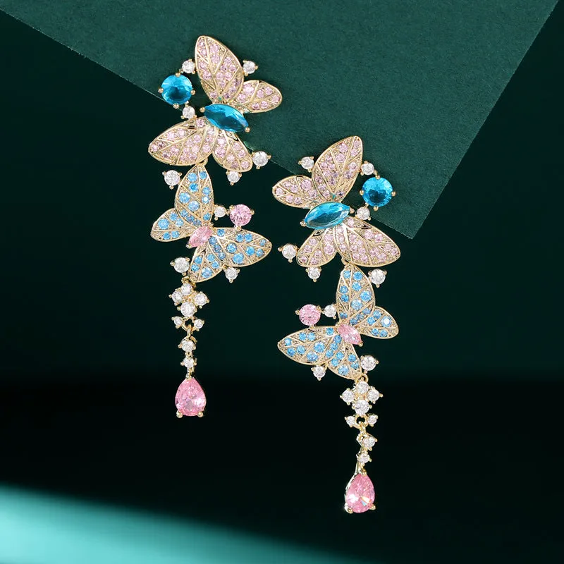 Long butterfly tassel zircon earrings 717866240971 sold by Cocomelody product image thumbnail 3