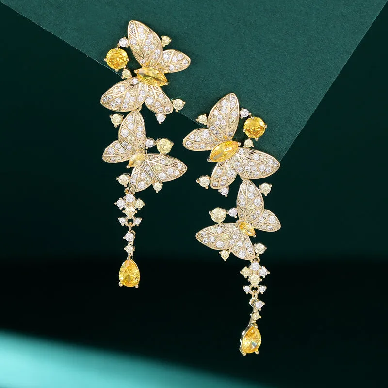 Long butterfly tassel zircon earrings 717866240971 sold by Cocomelody product image thumbnail 2