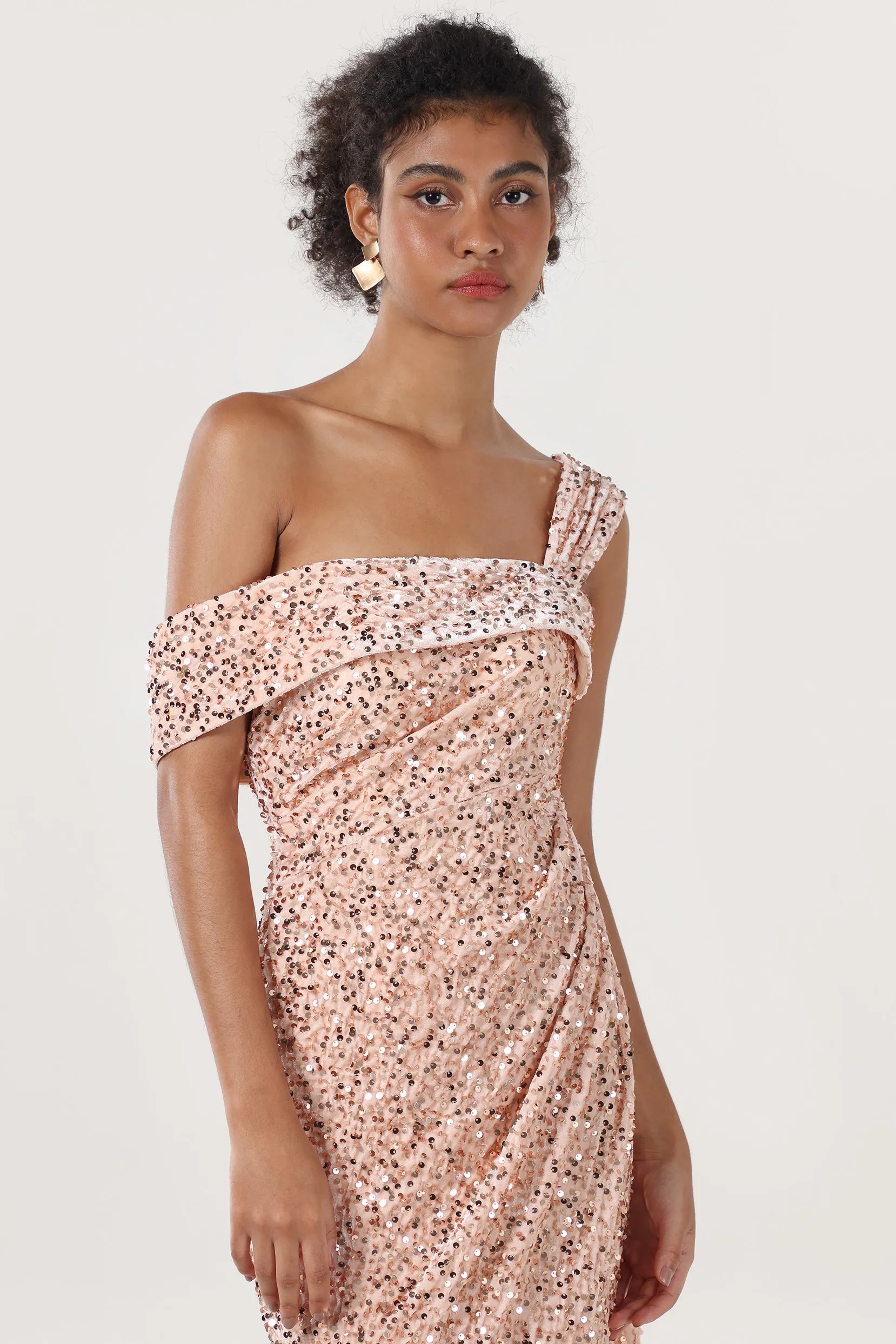 Sheath-Column Sweep-Brush Train Velvet Sequin Formal Dress CS0635 sold by Cocomelody product image thumbnail 4