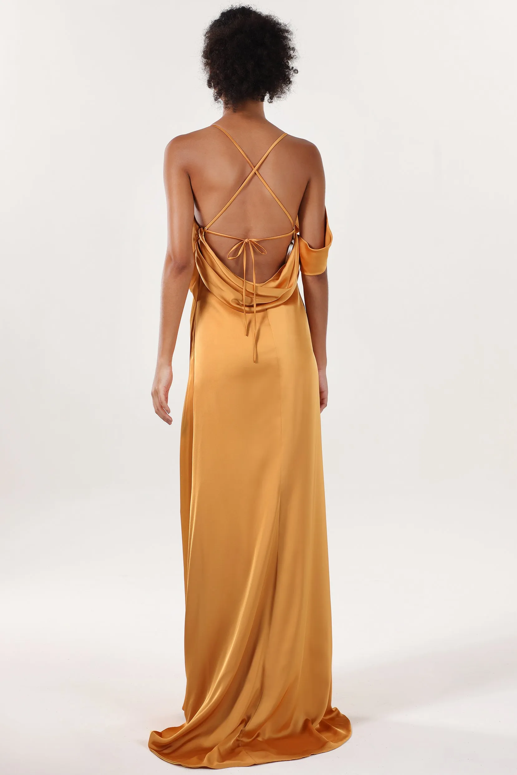 Sheath-Column Sweep-Brush Train Luxe Satin Formal Dress CS0598 sold by Cocomelody product image thumbnail 2