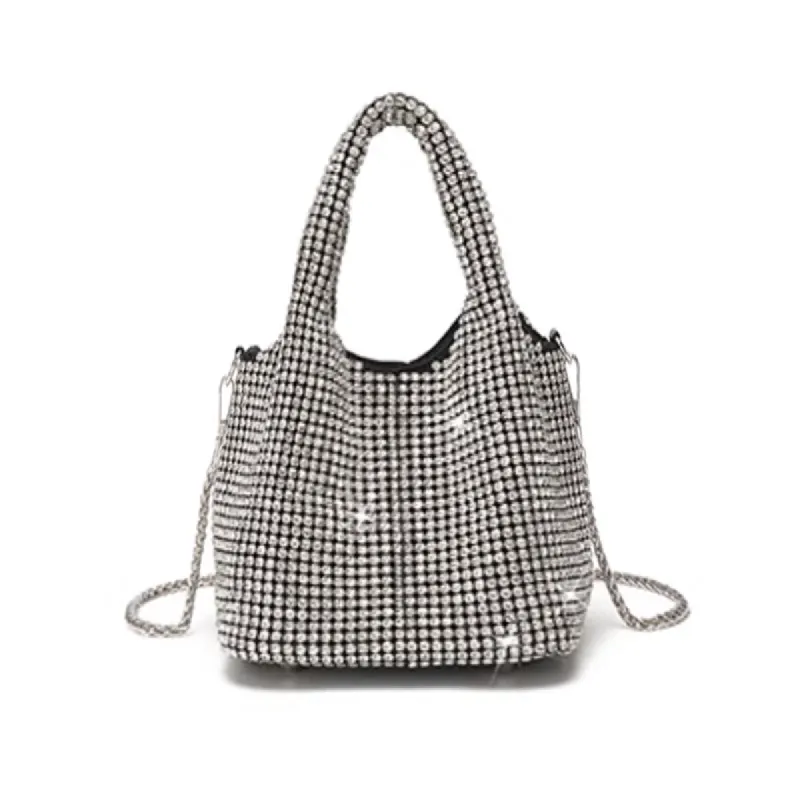 Diamond-encrusted and diamond-filled tote bucket dinner bag 819045946412 sold by Cocomelody
