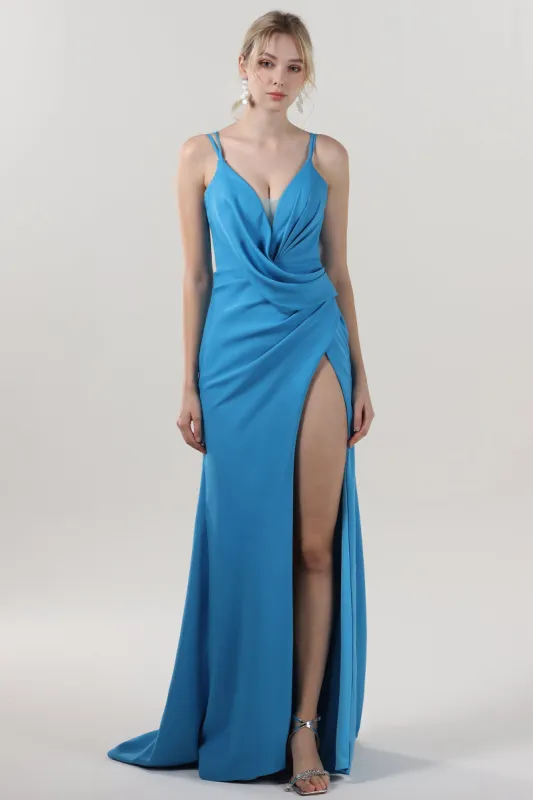 Sheath-Column Sweep-Brush Train Stretch Crepe Formal Dress CS0594 sold by Cocomelody