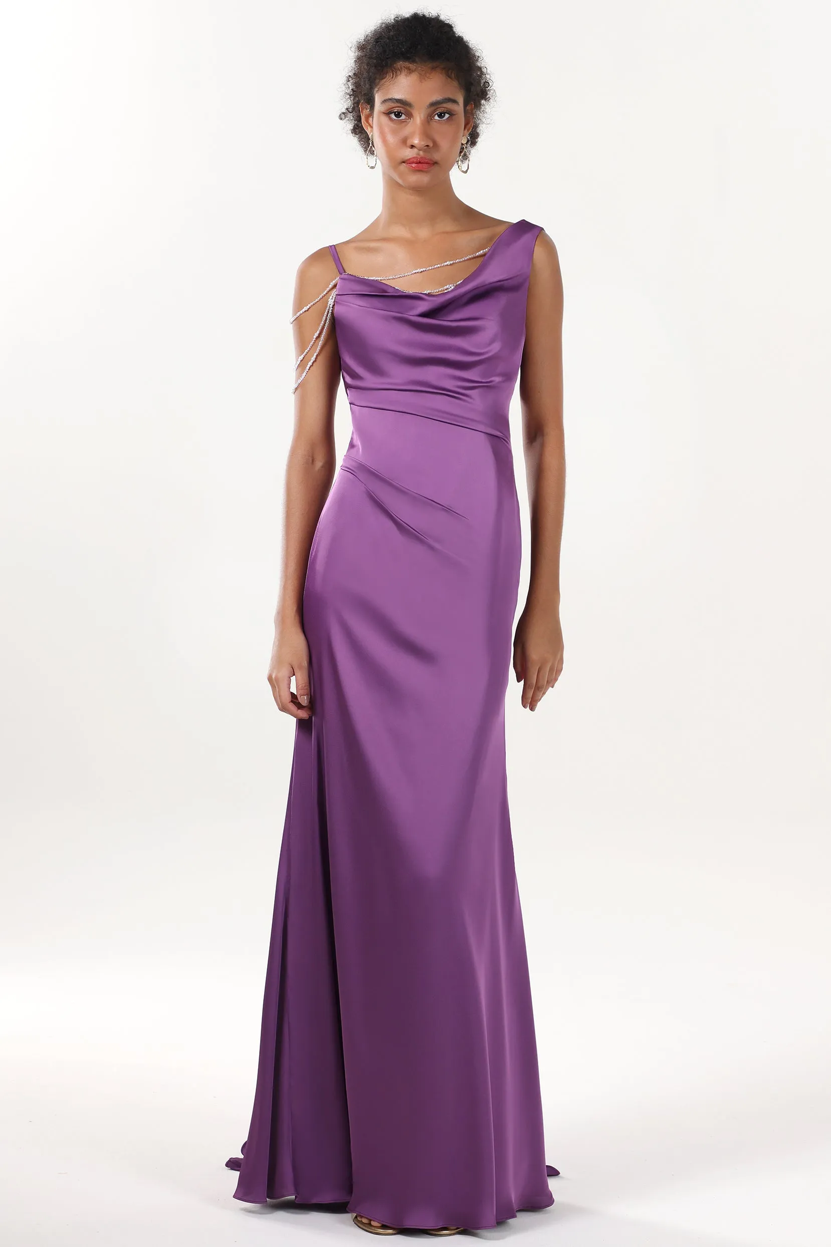 Sheath-Column Sweep-Brush Train Luxe Satin Formal Dress CS0600 sold by Cocomelody