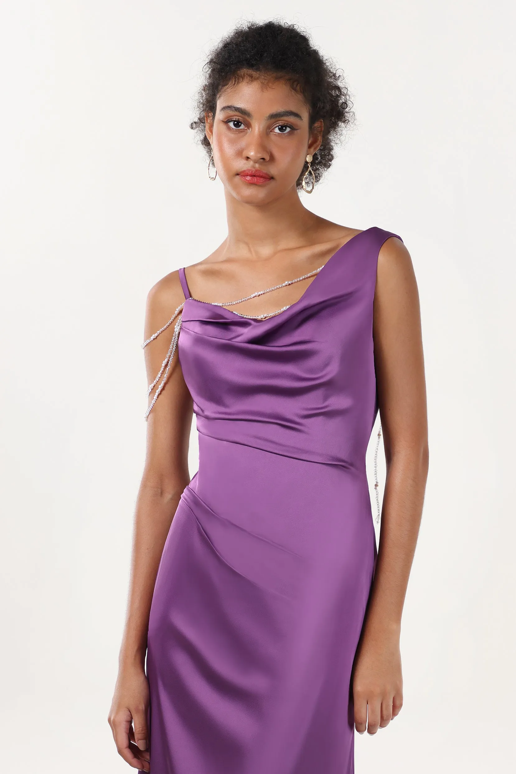 Sheath-Column Sweep-Brush Train Luxe Satin Formal Dress CS0600 sold by Cocomelody product image thumbnail 4