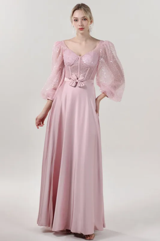 A-Line Maxi Luxe Satin Glitter Formal Dress CS0605 sold by Cocomelody