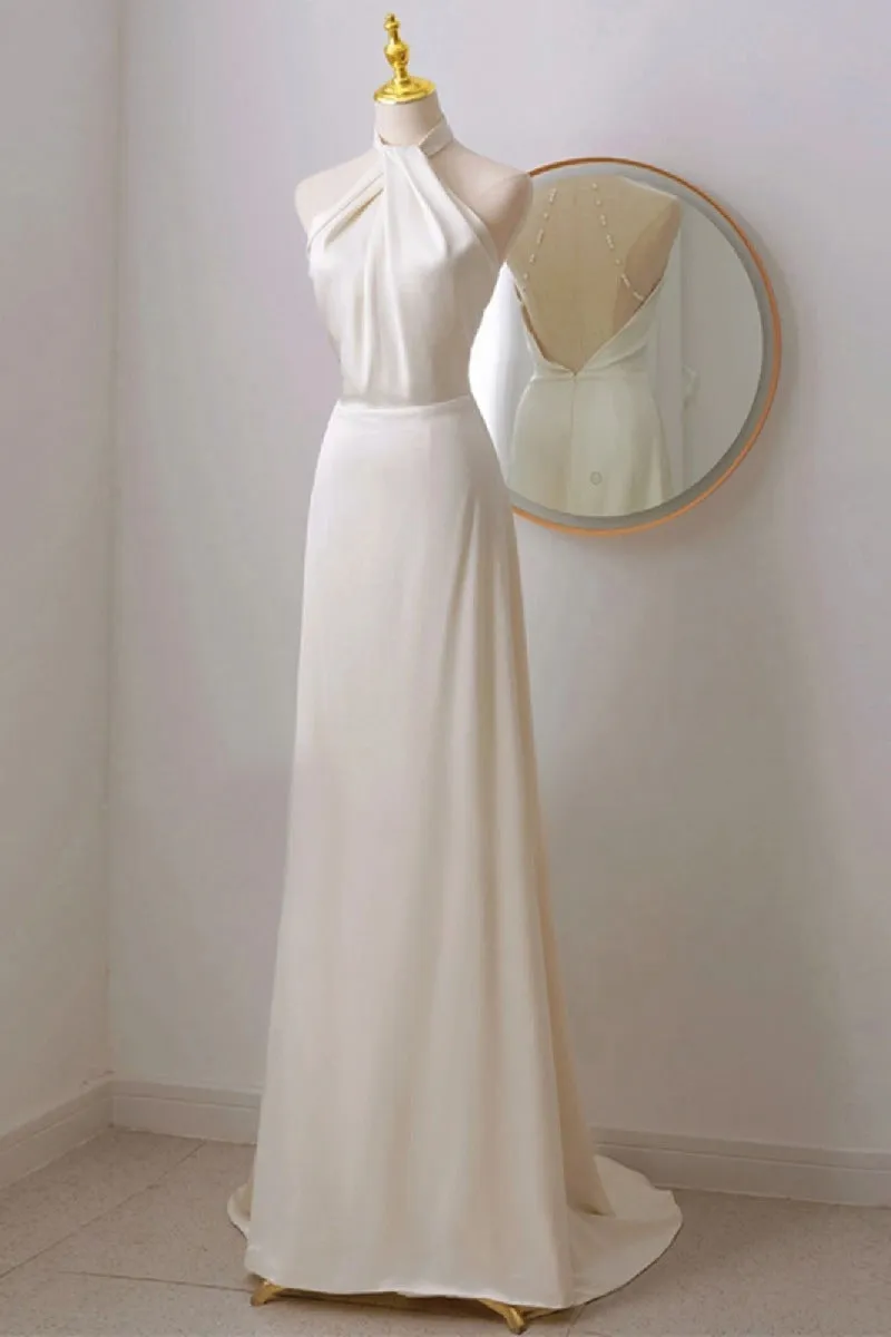 A-Line Sweep-Brush Train Satin Wedding Dress 735511460121 sold by Cocomelody