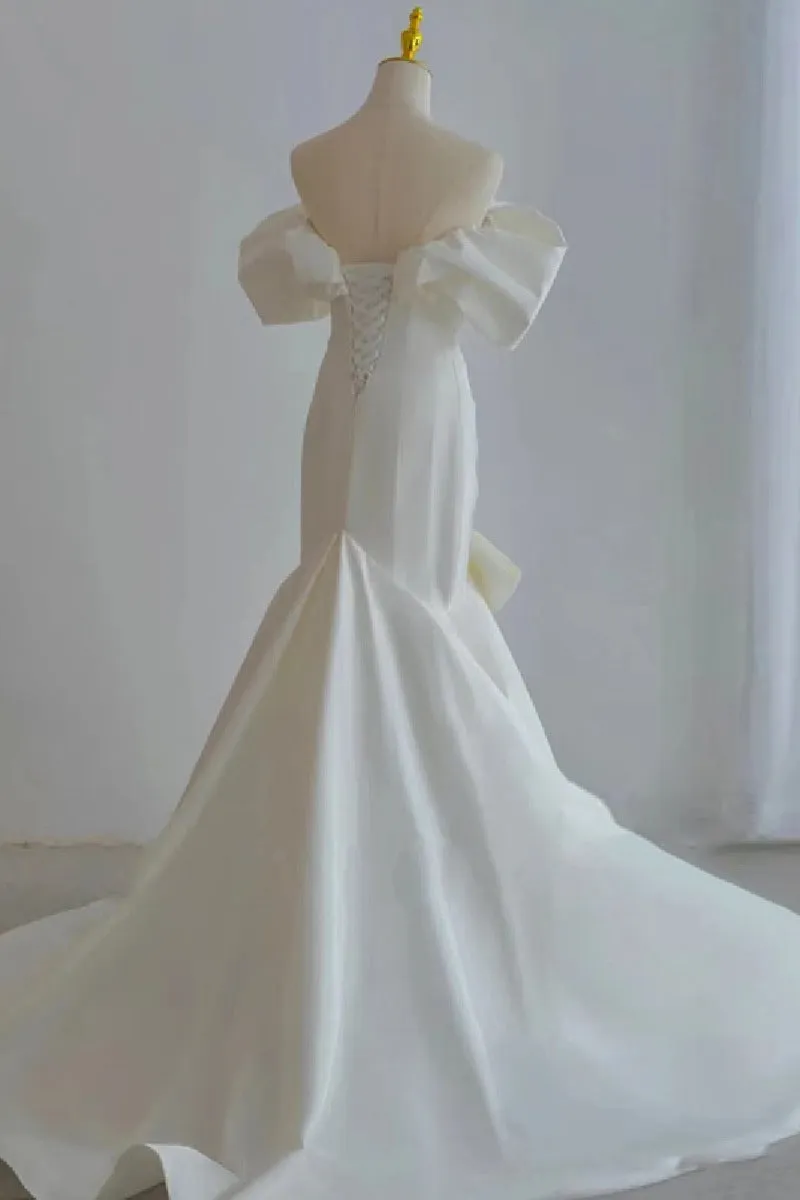 Trumpet-Mermaid Sweep-Brush Train Satin Wedding Dress 676063040132 sold by Cocomelody product image thumbnail 2