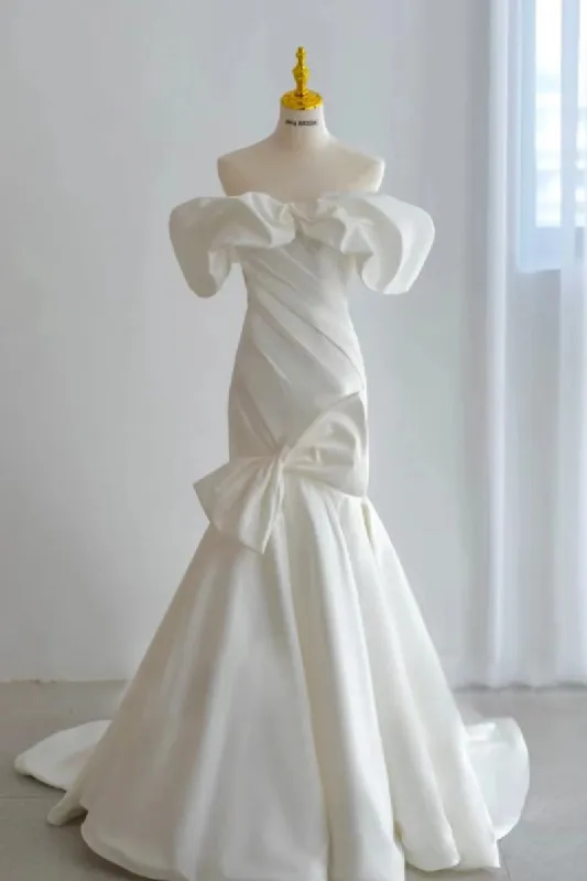 Trumpet-Mermaid Sweep-Brush Train Satin Wedding Dress 676063040132 sold by Cocomelody