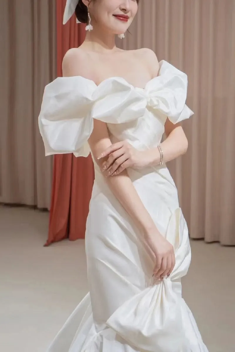 Trumpet-Mermaid Sweep-Brush Train Satin Wedding Dress 676063040132 sold by Cocomelody product image thumbnail 4