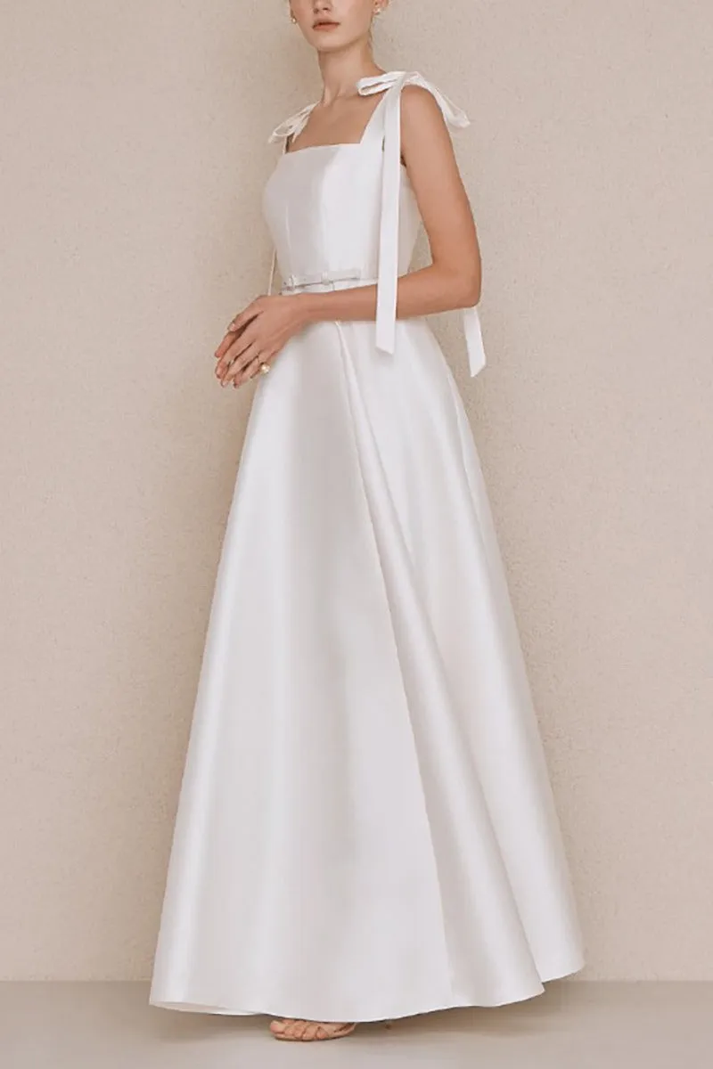 A-Line Floor Length Satin Wedding Dress 742347951746 sold by Cocomelody product image thumbnail 2