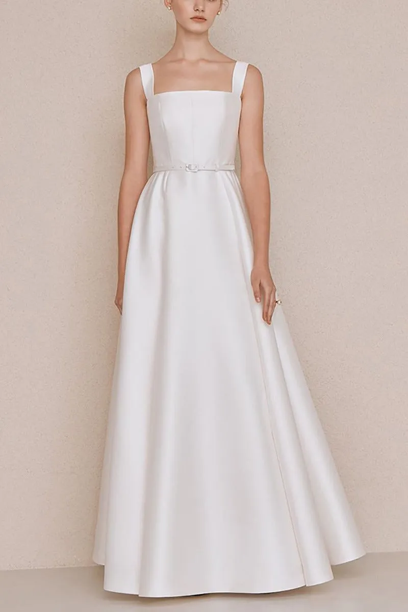 A-Line Floor Length Satin Wedding Dress 742347951746 sold by Cocomelody