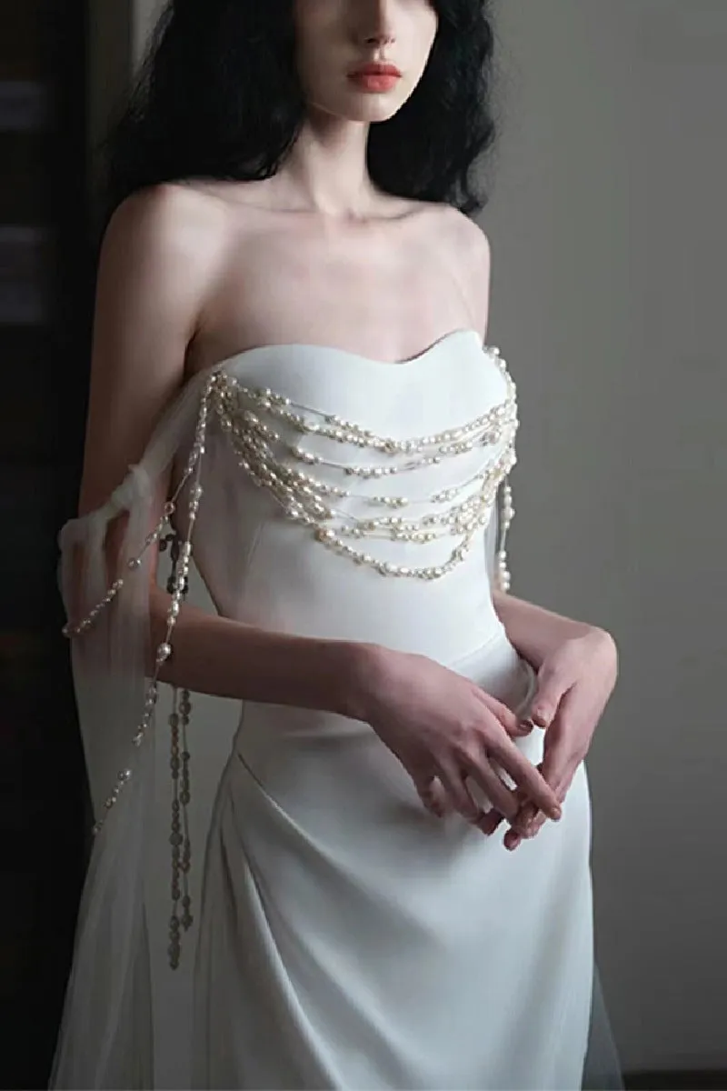 Sheath-Column Sweep-Brush Train Satin Wedding Dress 744497657577 sold by Cocomelody product image thumbnail 5