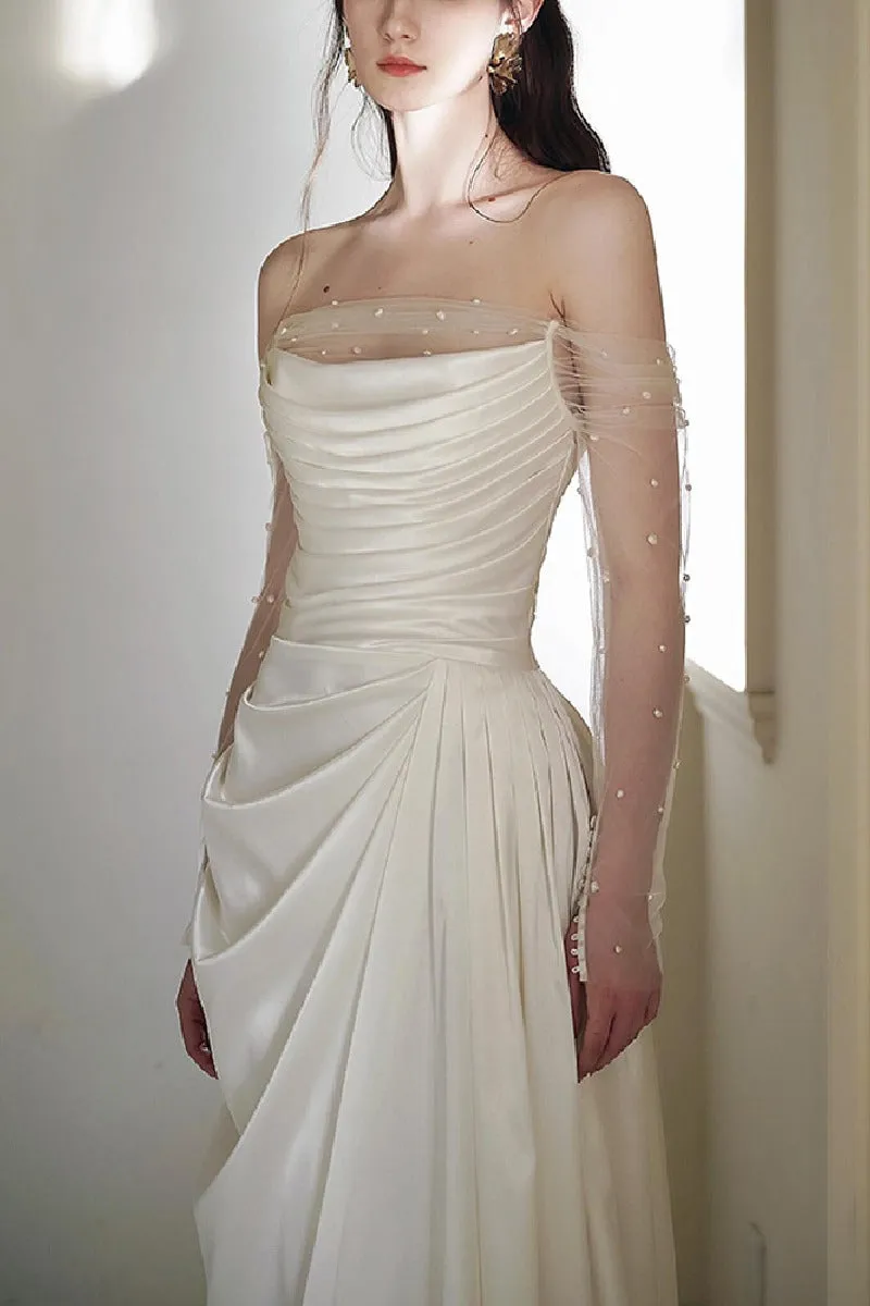 A-Line Sweep-Brush Train Satin Wedding Dress 837164627811 sold by Cocomelody product image thumbnail 2