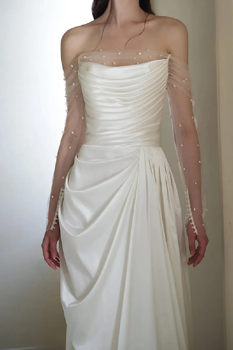 A-Line Sweep-Brush Train Satin Wedding Dress 837164627811 sold by Cocomelody product image thumbnail 4